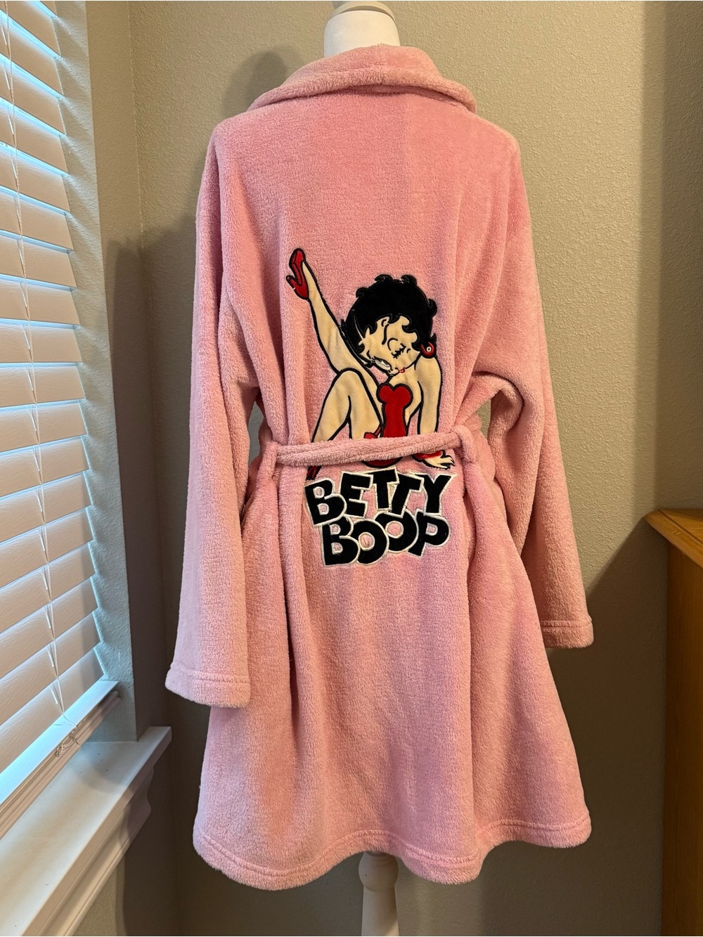 Betty Boop Pink Plush Robe with Graphic Back Logo
